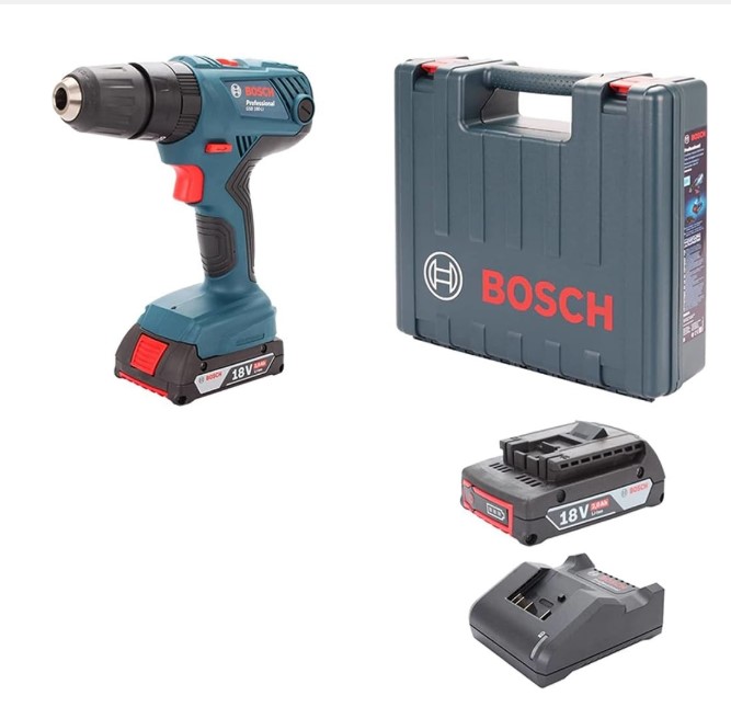 Bosch GSB 180 Li Professional Cordless Impact Drill Set – Durable Power Drill for Concrete, Steel, and Wood with High Efficiency for Construction and Maintenance Work